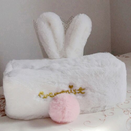 Holdbar rom plysj bil firkantet silkeskuff papirholder etui deksel serviett kawaii rosa hvit: Hvit firkant