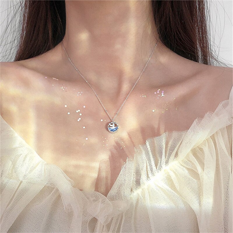 Neueste Kristall Ozean Fisch Anhänger Halskette Für Mädchen Schmuck Charme Frauen Kette Schlüsselbein Halskette Silber 925 Zubehör Prinzessin