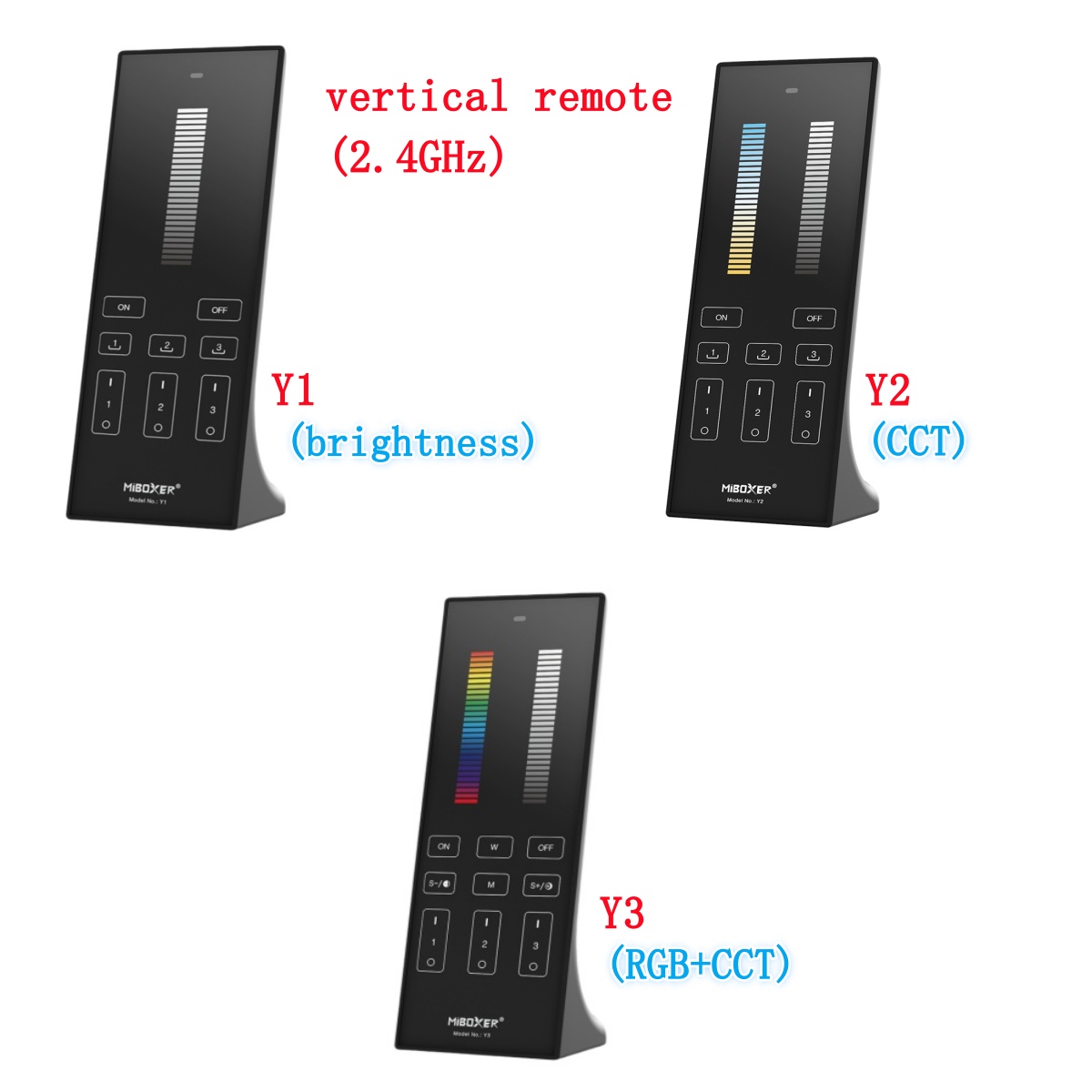 Miboxer  y1/y2/y3 lysstyrke/cct/rgb cct vertikal fjernkontroll  (2.4 ghz) fungerer med flere enheter samtidig vertikal design