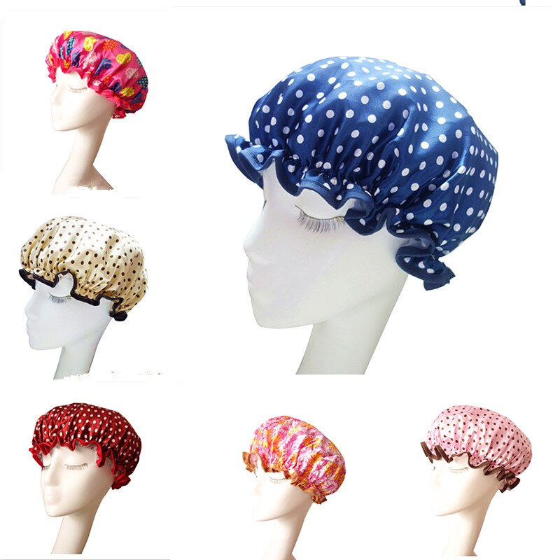1 PC. cute thick shower caps Colorful bathroom shower caps hair Cover double waterproof shower cap for women