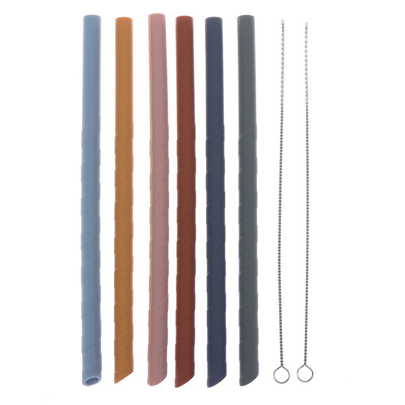 Silicone Straws Set 6 Colors Reusable Drinking Straws with 2 Cleaning Brushes
