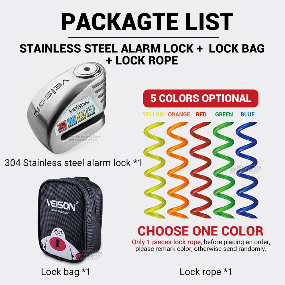 Veison Motorfiets Alarm 130dB Anti-Diefstal Motorfiets Slot Fiets Alarm 304 Rvs Disc Quad Lock Fietsslot Motopadlock