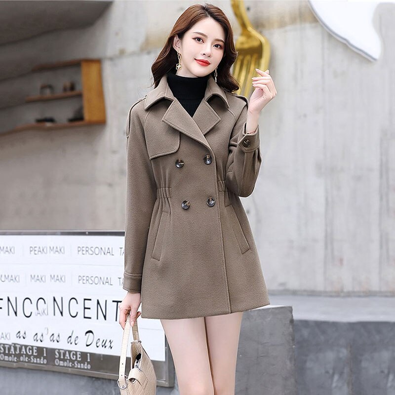 Manteau en laine pour femmes, , court, croisé, gris, Slim, veste pour femmes, automne: light green / M