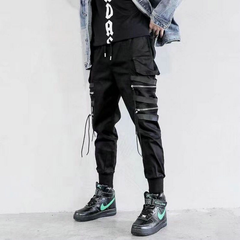Cintas-pantalones Cargo de Hip Hop para hombre, ropa de calle de , pantalones de chándal de algodón, harén informales, Harajuku, negro,