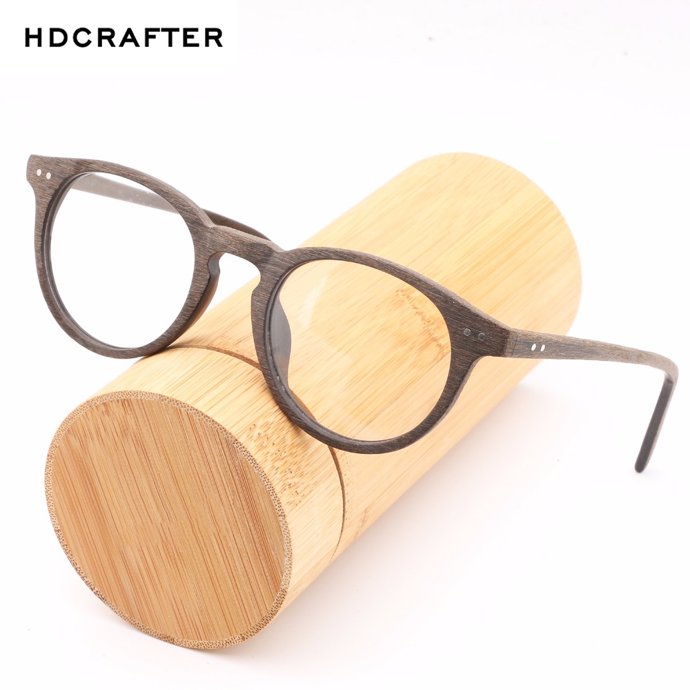 HDCRAFTE-Montura de gafas de madera para hombre y mujer, lentes ópticas miopes de lectura, redondas y lisas