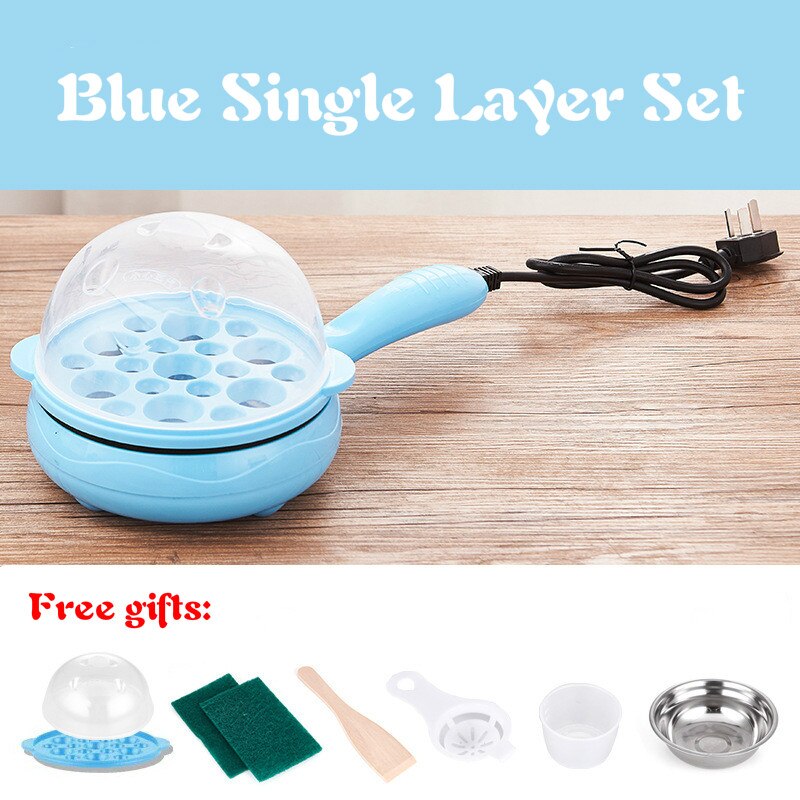 Egg Cooker For Breakfast Multifunction Mini Electric Egg Omelette Cooker 220V Non-stick Frying For Pan Steak: Blue Singer Layer