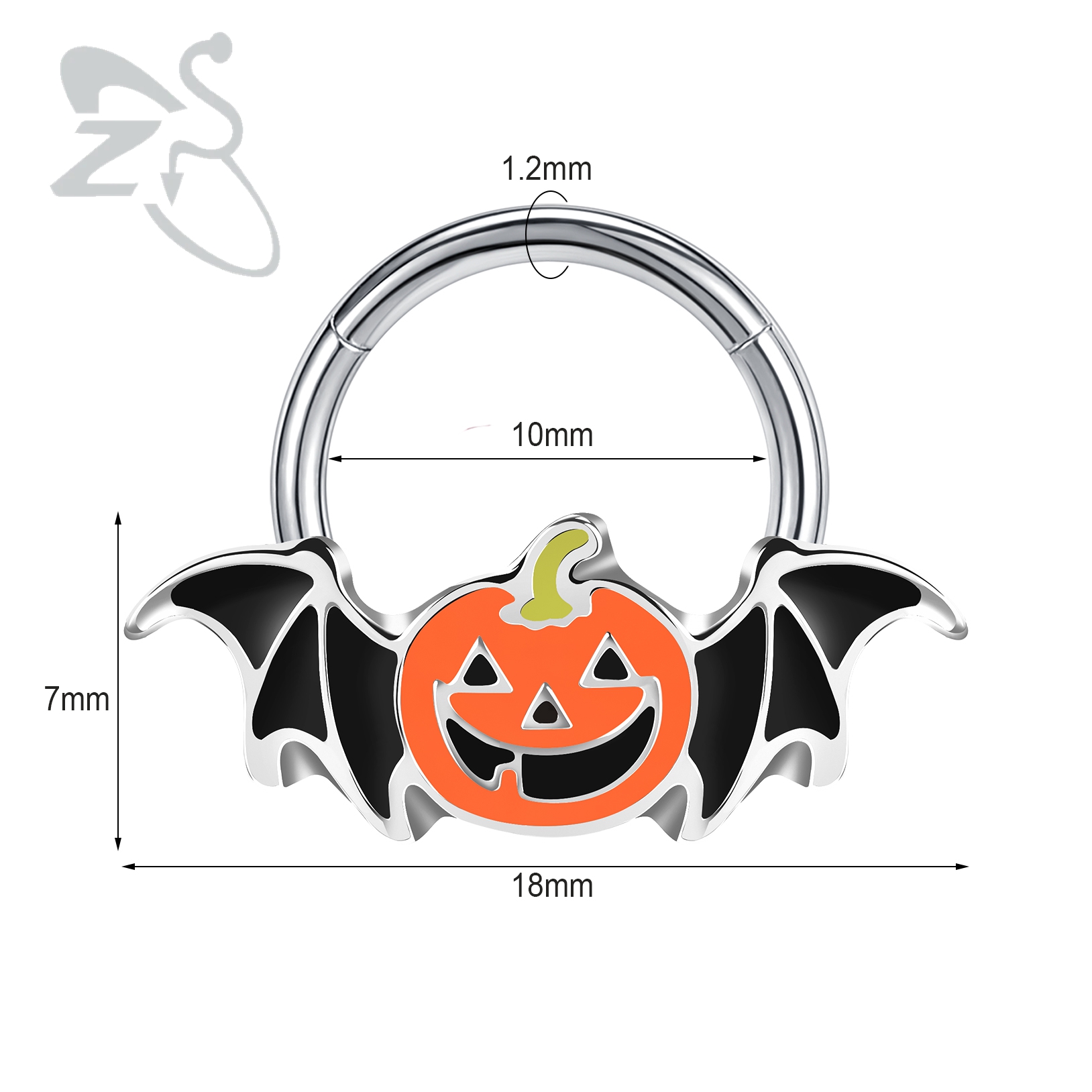 ZS 1PC serpent citrouille chauve-souris nez Piercing couleur noire Septum anneau acier inoxydable nez Clicker oreille Helix Cartilage Piercings 16G: Imitation plaquée rhodium