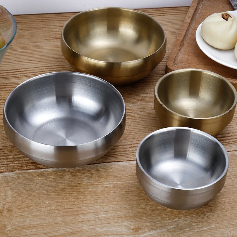 304 Edelstahl Koreanische Hause Suppe Schalen Gold Kinder Reis Schüssel Rundheit Lebensmittel Behälter Geschirr Wärme-beständig Kind Tablett