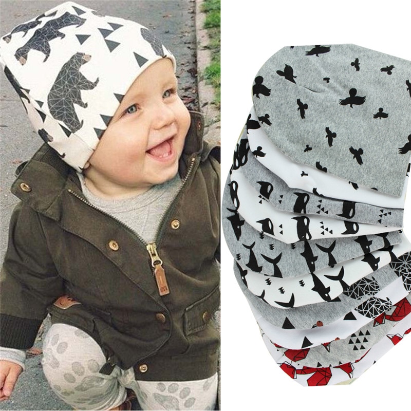 Gorros de lana de punto de algodón con doble Impresión de animales de dibujos animados de para niños y niñas gorros de invierno de primavera y otoño