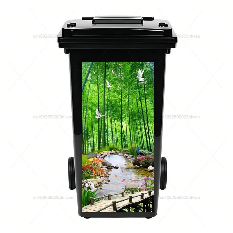 Plant landscape painting trash can stickers, outdoor trash can stickers, PVC waterproof decorative stickers: Small / Gold