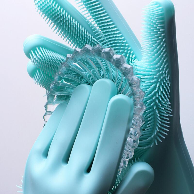 2 in 1 Magic Silicone Dish Scrubber Glove 100% Food Grade Cleaning Gloves Rubber Brush Heat Resistant Dish Washing Mittens