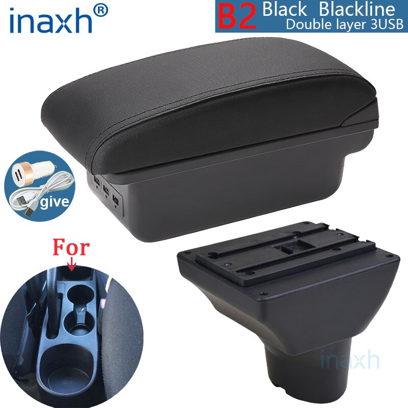 For Hyundai I20 Armrest Interior Parts special Retrofit parts Car Armrest Center Storage box with USB LED light: B2 Black line 3USB