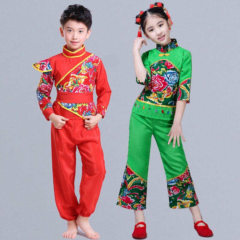 Chinese Folk Dancing Costume Girls Yangko Clothes Modern Drum Dance Performance Wear Fan Dance Outfits Year Hanfu Suit