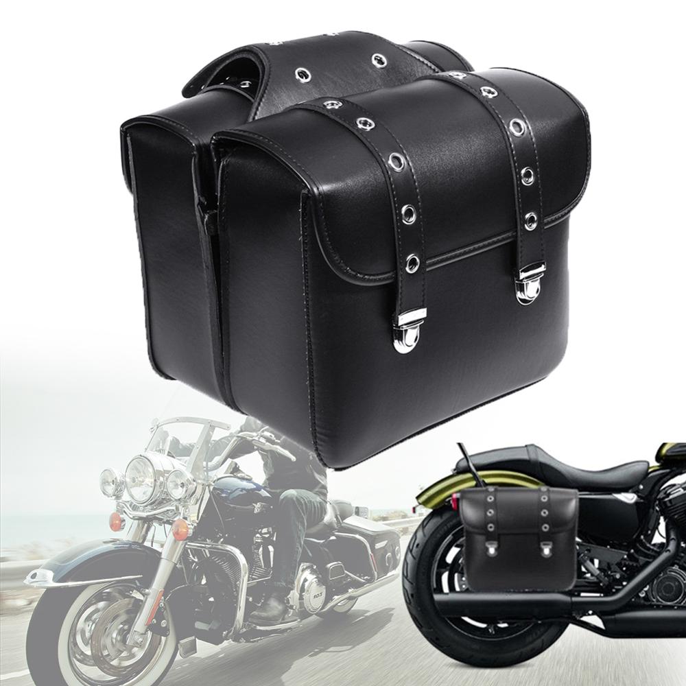 1 Pair PU Leather Waterproof Motorcycle Side Saddlebag Luggage Saddle Bag Black