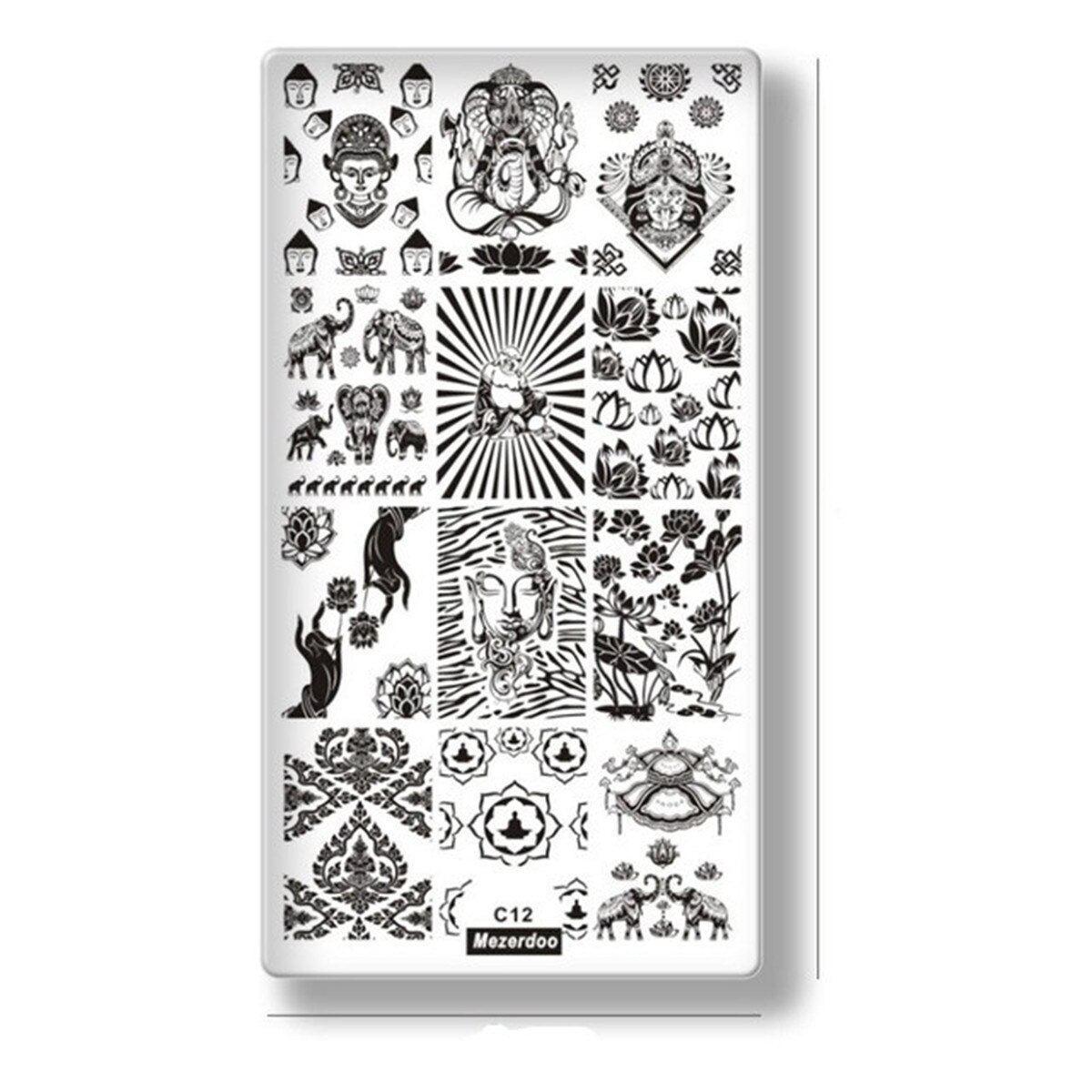 Buddha Pharaoh Mandala Manicure Nail Art Polish Stamping 4pc/set Template Nails Image Plates with Templates Leather Plate Holder