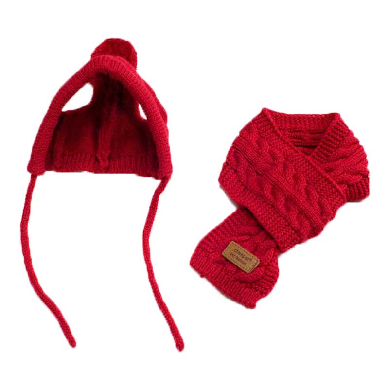Hoed Voor Honden Winter Warm Stripes Gebreide Muts + Sjaal Kraag Puppy Luxe Breien Accessoires Sets Kostuum Kerst Kostuum