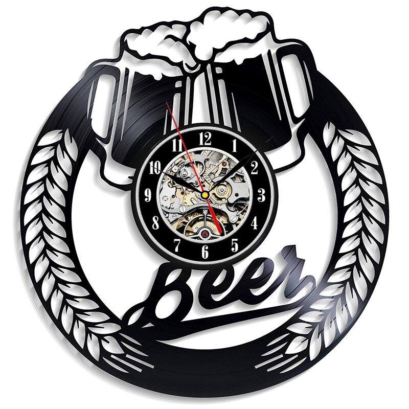 3D Horloge Een Fles Bier Vintage Vinyl Wandklokken Bier Vinyl Record Wandklok Modern Decoratieve Bar Thuis decor: Style 8