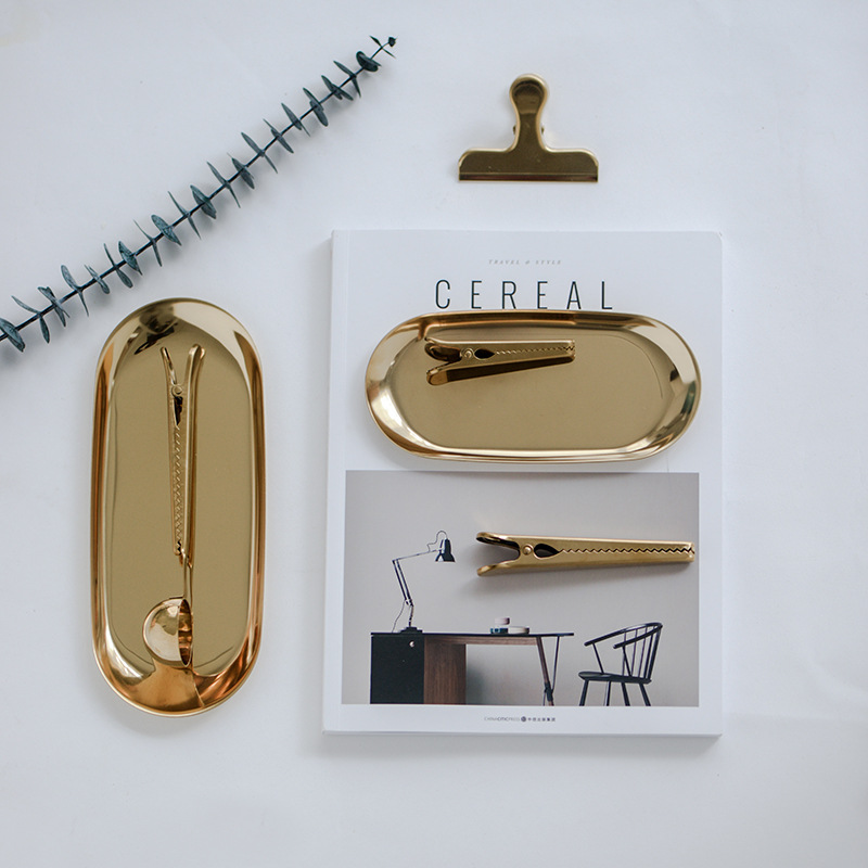 Nordic Rose Gold Metal Storage Tray Luxurious Brass Gold Silver Oval Plate Iron Fruit Plate Jewelry Display Tray for Home Decor