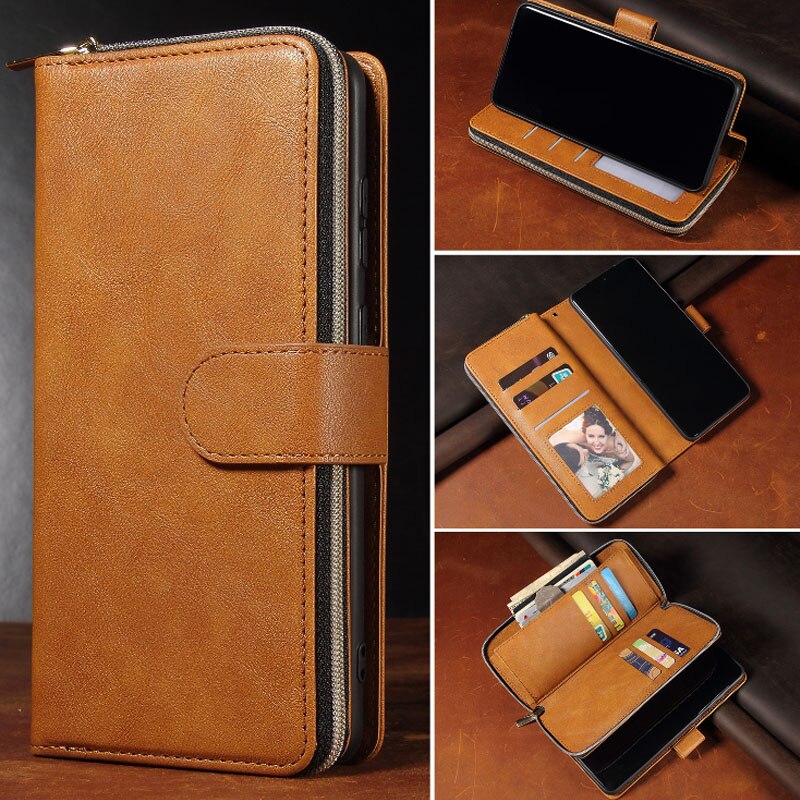 Zipper Case Luxury Leather Flip Wallet Cover For LG Velvet LM-G900N LM-G900EM LMG910EMW Case Phone Card Slot Phone Cover Bag: Brown