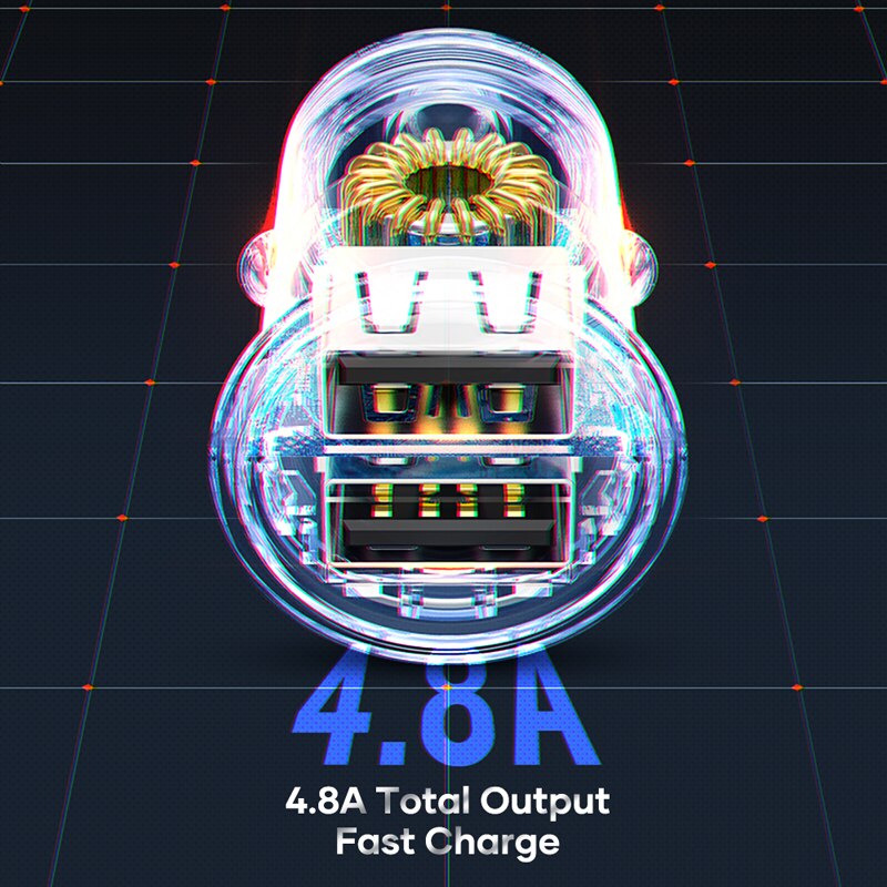 ROCK-cargador USB Dual para coche, adaptador compacto de carga rápida de 24W, 4.8A, para iPhone 12, 11 Pro Max, Xiaomi Redmi