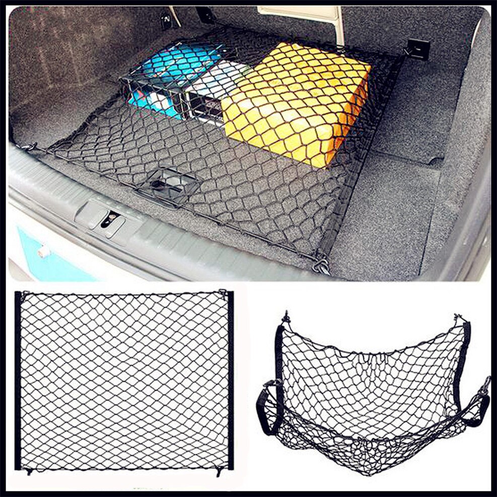 SUV Van Black Back Rear Trunk Nylon Elastic Mesh Cargo Net RV Camper Bus Luggage Storage Organizer Net 100x100CM Car Accessories