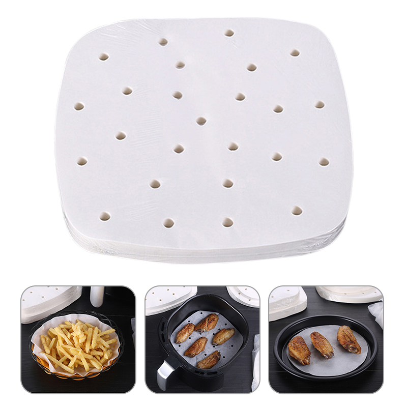 Feuilles de cuisson jetables pour friteuse à Air, papier perforé, 100 pièces, 6/7/8/9 pouces, papier à l'huile de Barbecue antiadhésif, pour cuisson à la vapeur
