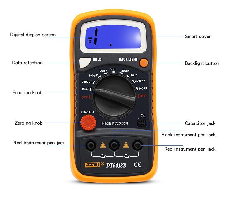 Capacitance Meter Handheld Digital Capacitance Meter Capacitor w/ LCD Backlight