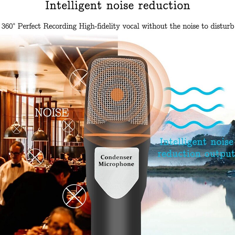 with Mic Stand, 3.5mm Jack Recording Condenser Microphone Compatible with PC, Laptop, iPad, Phone