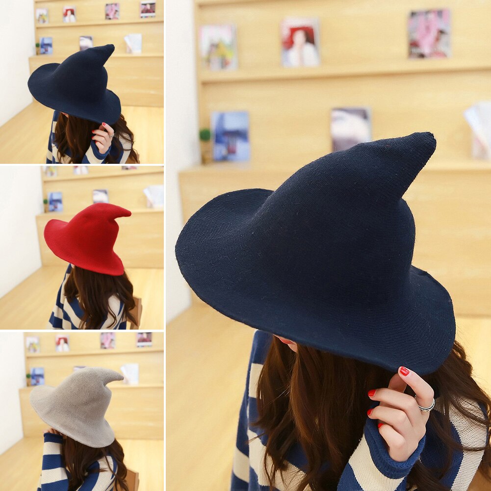 Witch Hat Diversified Halloween Lady Wide Brim Woolen Knit Witch Knitting Fisherman Hat Costume Party Cosplay Bucket Cap Hallow