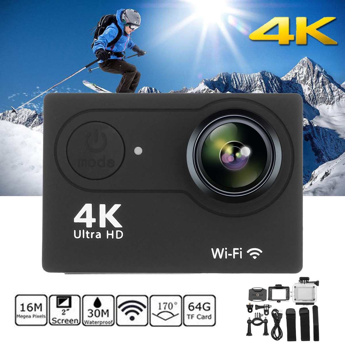 4K Aktion Kamera WiFi Volle HD 1080p Wasserdichte Unterwasser Video Aufnahme Kamera Sport Kamera 2,0 zoll Ich bin Freien Camcorder