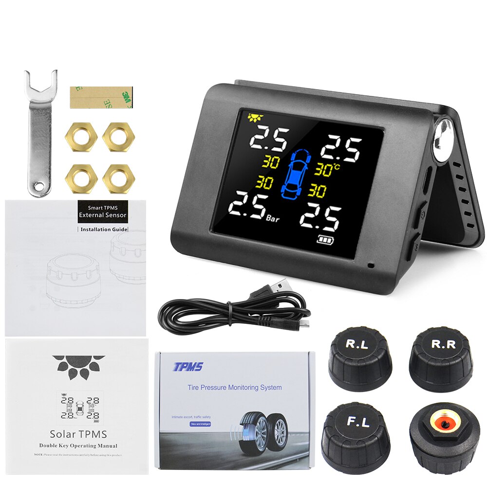 VSTM original solar TPMS car tire pressure monitoring sensor system safety alarm internal sensor tire pressure display 5.0: External sensor