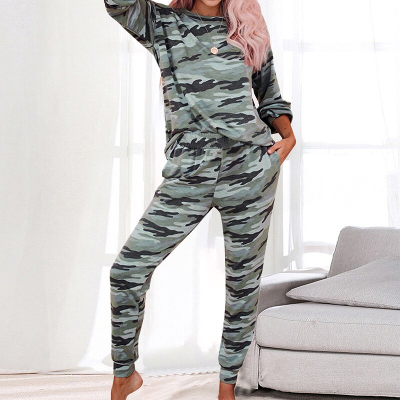 Imprimé pyjama ensemble femmes minceur ensemble de vêtements de nuit femmes pyjamas ensemble salon vêtements ensemble de nuit femmes vêtements de nuit automne