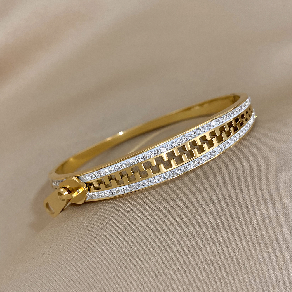 Pulsera con cremallera Original, brazalete con dije, pulseras de mano con cremallera de acero inoxidable, joyería de lujo chapada en oro para mujer de