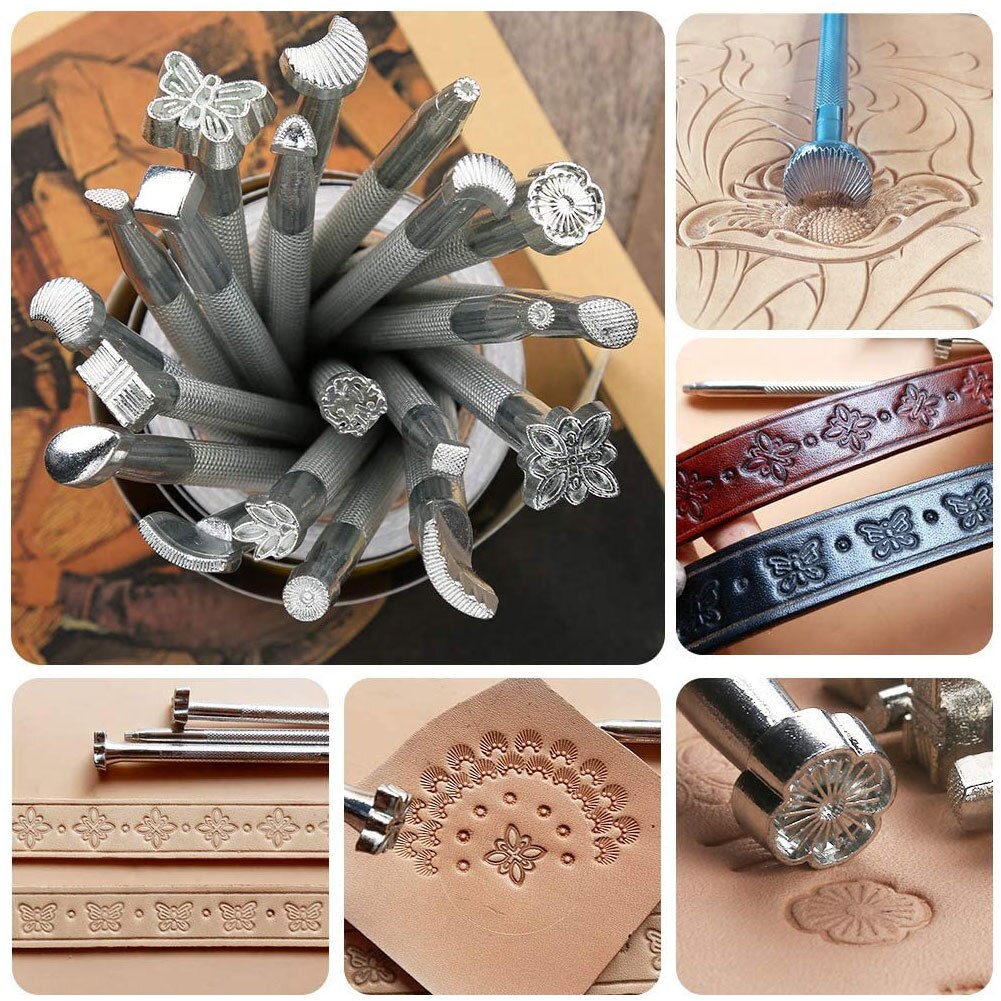 20x lær utskrift verktøy legering carving hånd lage håndverk punch stempel skulptur trykt diy metall lær arbeids sadel staming