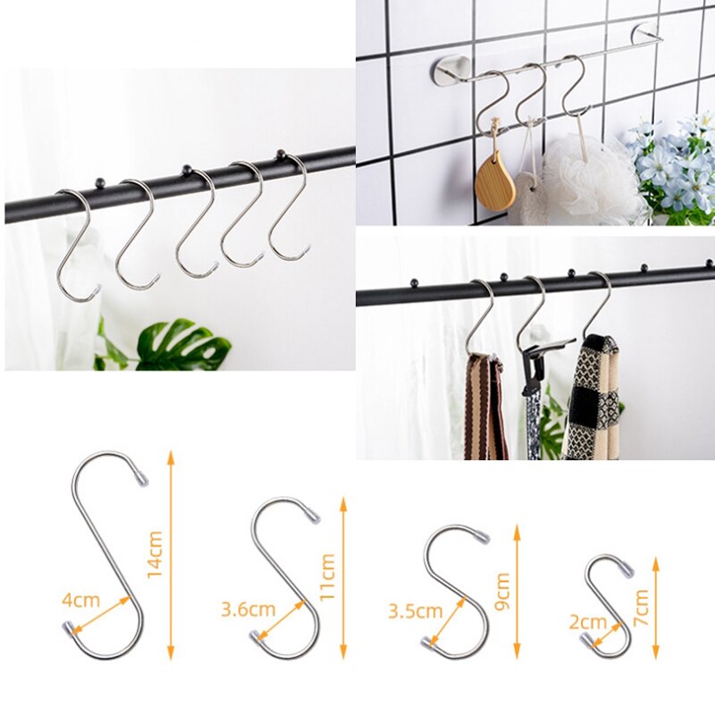 5Pcs Rvs S Vormige Hanger Haak Keuken Badkamer Kleding Hanger Haken Reling Sluiting Holder Haken