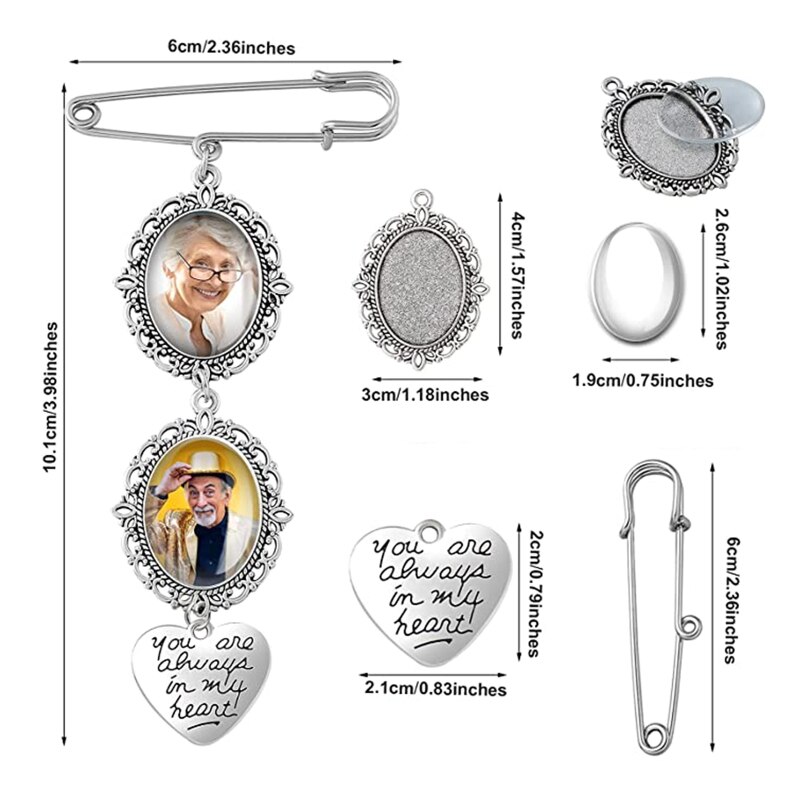 Kit de fabricación de broche y alfiler para fotos de ramo de boda, marco de encaje, Marco de imagen ovalado con colgante para vacaciones, corazón, H8WF