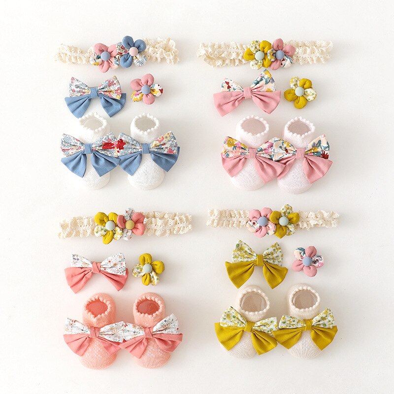 4 Stuks Baby Haarband Haarspeld Sokken Bloemen Wilde Boog Baby Baby Haar Accessoires Pasgeboren Schieten Props Baby Meisje sokken