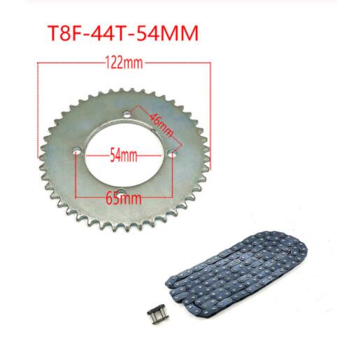 Cadena de 47cc, 49cc, T8F, 136 eslabones y 38, 54, 74 dientes, cadena, Piñón para mini moto, atv, quad, 2 piezas de motor de carrera, accesorios: T8F-44T-54MM set