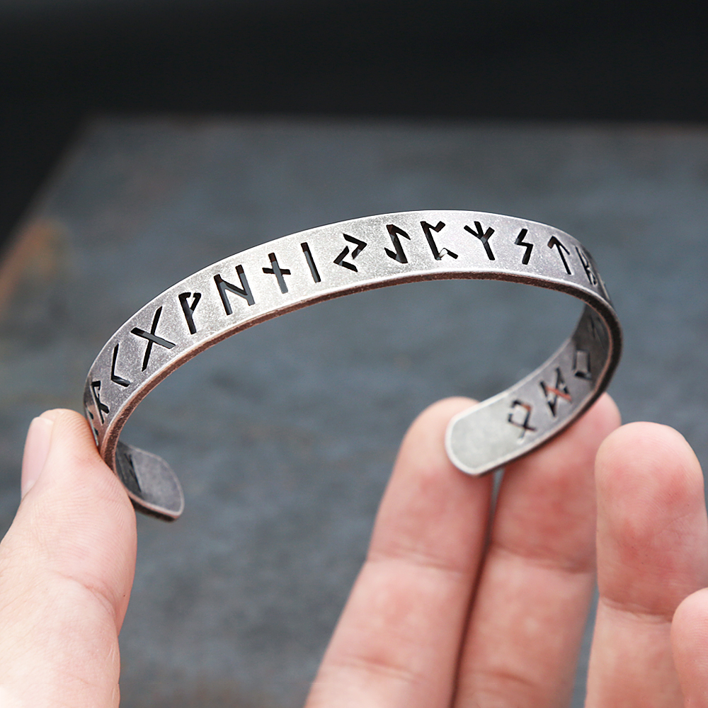 Bracelets runes vikings creux vintage nordiques pour hommes et femmes, acier inoxydable, lettre Vibasine, bracelets de manchette amulette, bijoux fantaisie