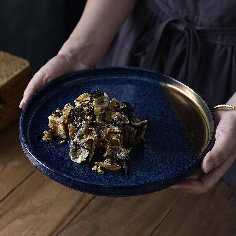 Keramische Platen Ronde Gerechten Diepe Blauw Japanse Stijl Servies Steak Plaat Keramische Schotel Plaat Ondiepe Plaat