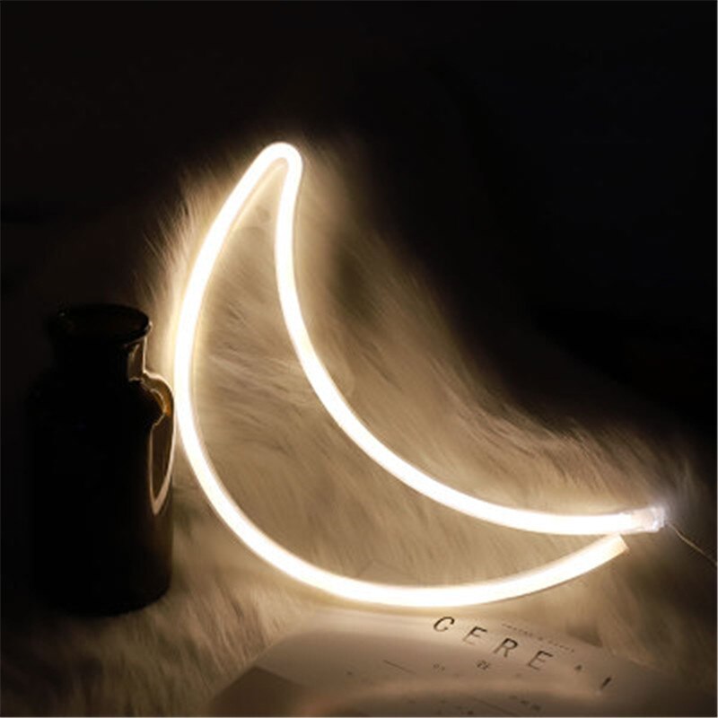 LED Neon Light Hello Wall Art Sign Bedroom Decoration moon star Rainbow Hanging Night Lamp Home Party Decor Xmas: moon