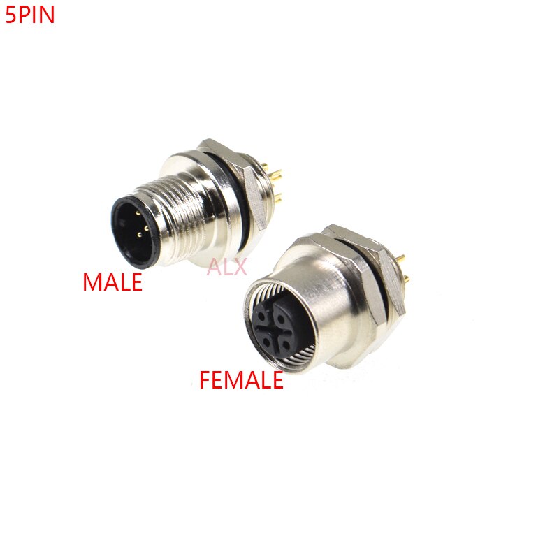 M12 waterproof sensor connector male &amp; female socket 4/5/8 pin panel back Mount wire cable connector Screw Threaded coupling