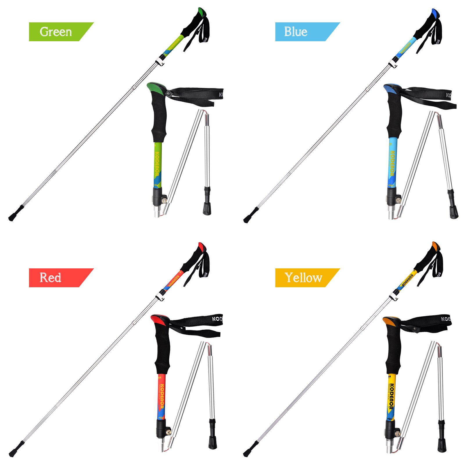 KODENOR 2 PCS Walking Stick Collapsible Trekking Pole Set Men Women 5 Sections Walking Pole Climbing Hiking Accessories
