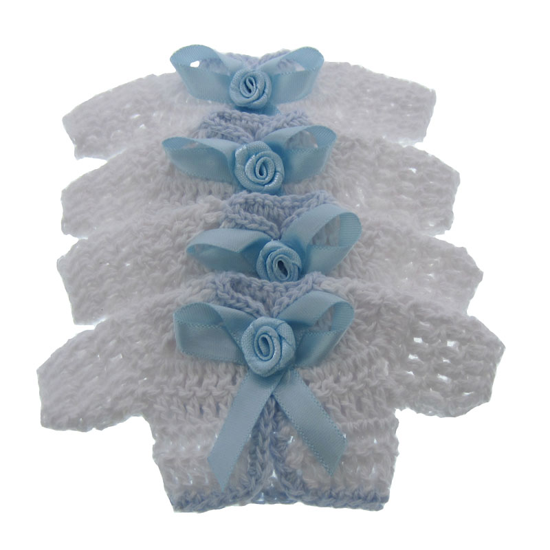 12 stücke Miniatur Häkel zur Seite fahren Blumen Band Baby Dusche Taufe Handwerk Party Dekorationen 5,0x9,5 cm: Blau