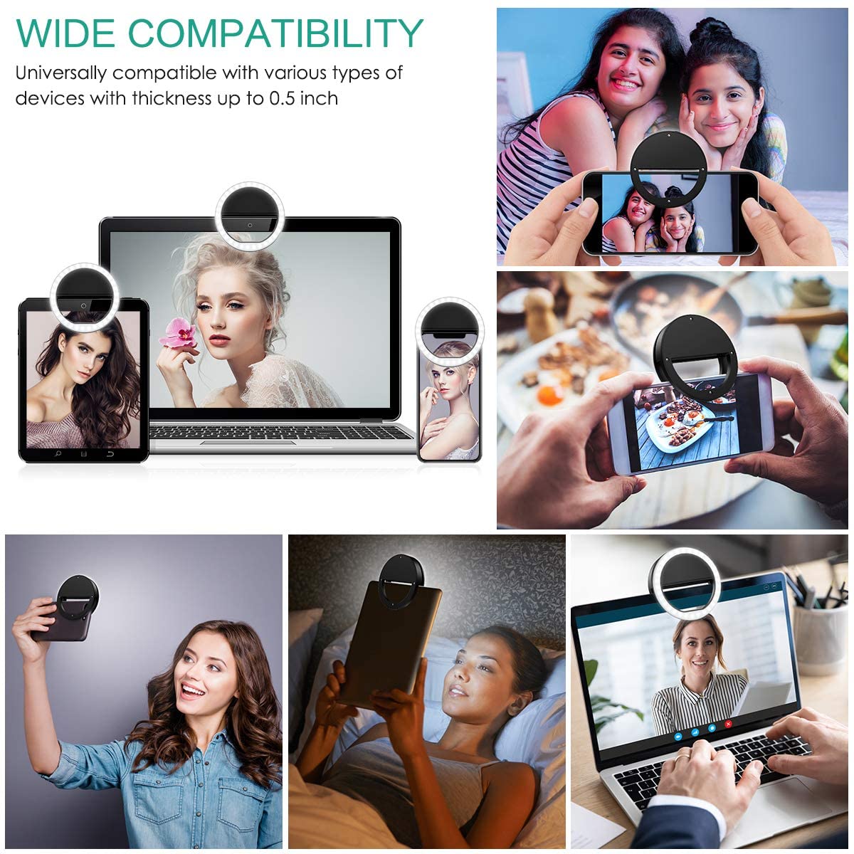 Selfie Ring Light carica USB portatile Clip-on Selfie Fill Light con 36 LED per iPhone per Samsung Xiaomi Phone Selfie Light