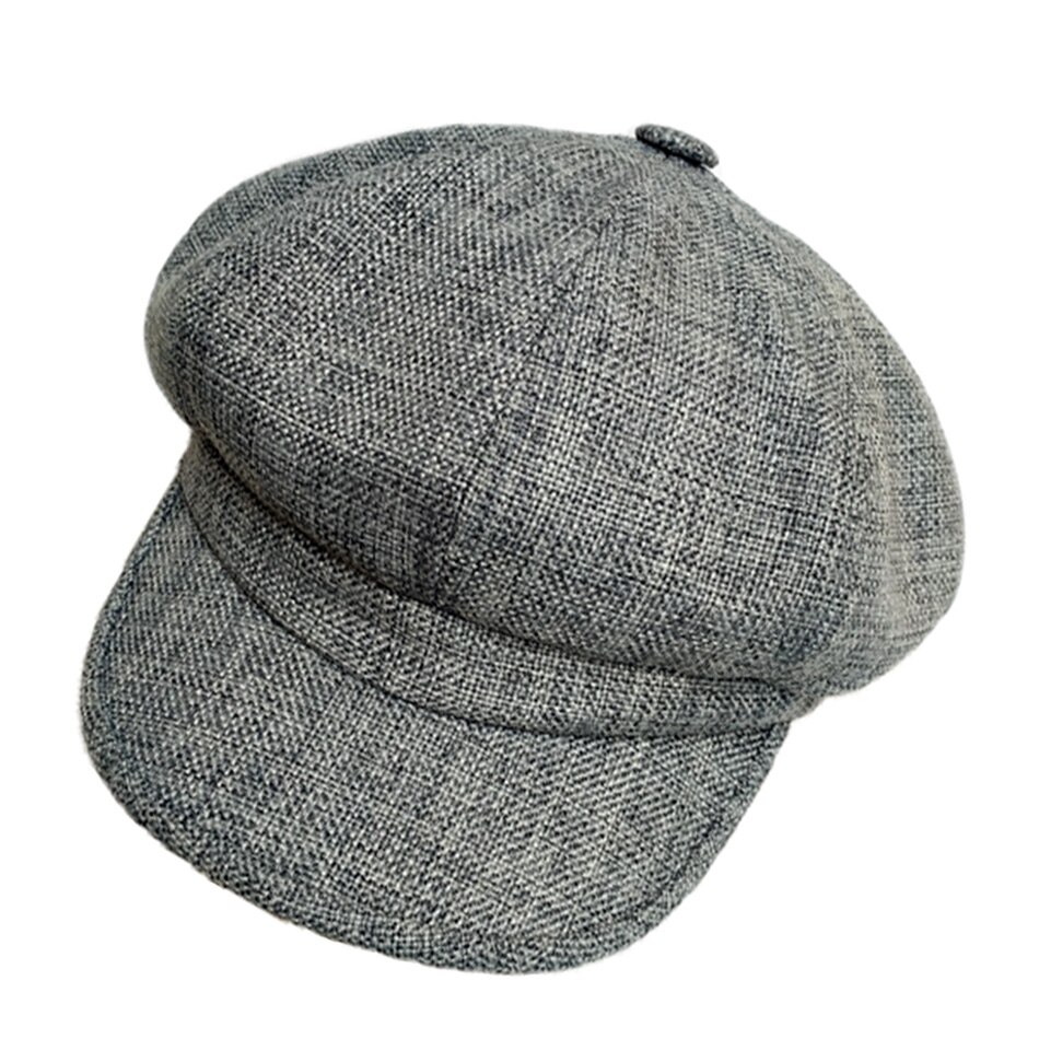 Hoaree 100%  linned nyhedsdreng hue kvinder ottekantet hue hat hvid baret hætter damer sommermaler kvindelige vintage bager dreng hat: Grå