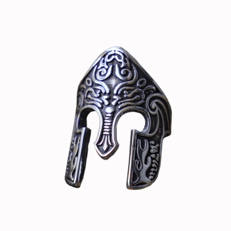 Cupimatch Ring voor Heren Spartan Masker: Gothic Biker Punk Herenringen Wikinger Ring voor Mannen en Jongens Zilver, 59(18,8), Roestvrij staal
