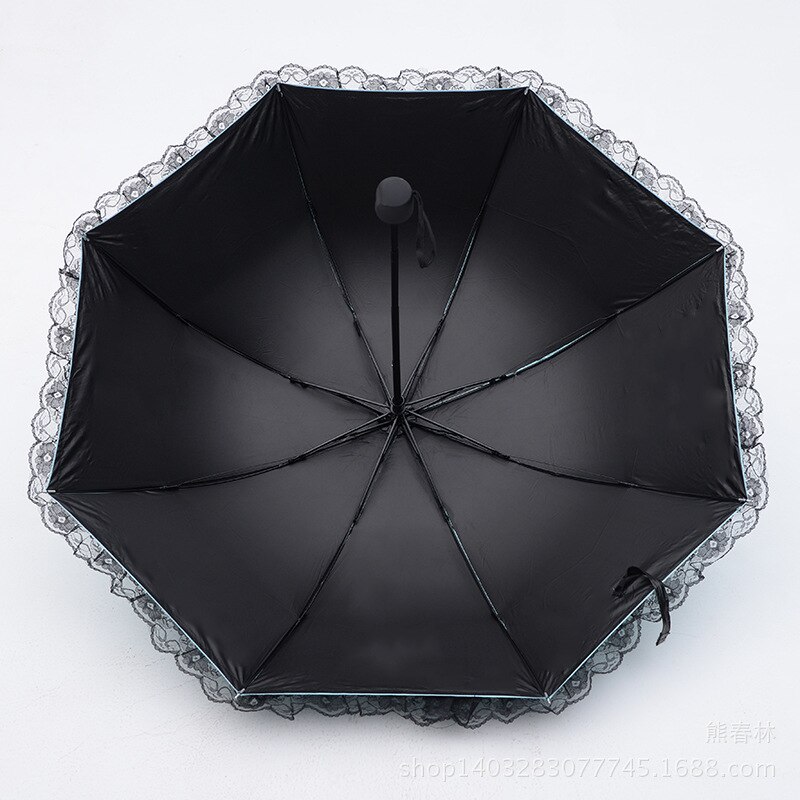 Opvouwbare Parasol Afdrukken Kant Paraplu Vrouwen Zwart Rubber Paraplu Uv Bescherming Zonnescherm Patio Paraplu Paraplu