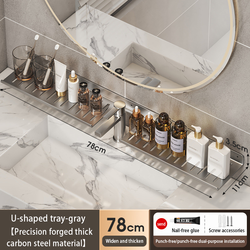 Bathroom U-Shaped Rack Wall Mount Floating Shelf Over Sink Organizer Wash Basin Groove Rack Punch-Free Storage Accessories