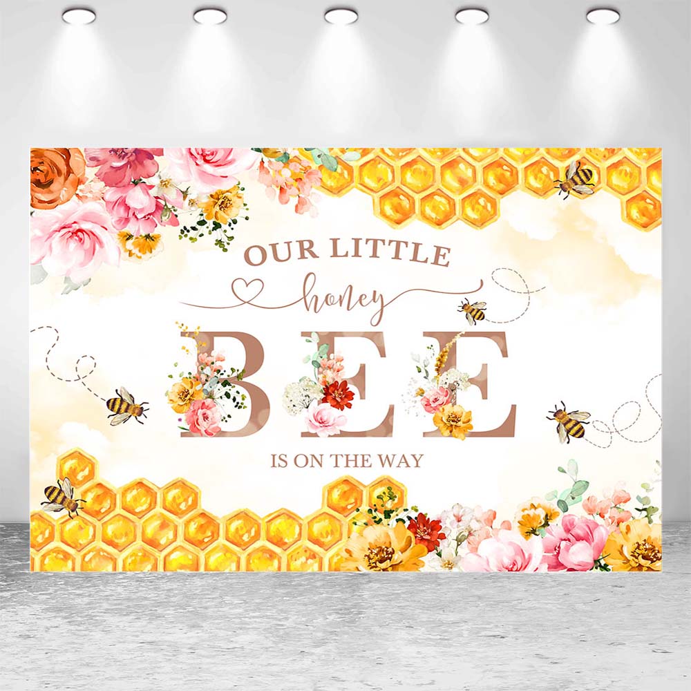 Mocsicka Baby Shower fondale la nostra piccola ape Honey è sulla via Flower Bee Nest Photography Background Girl Welcome Party Decor